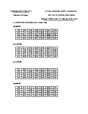 Đáp án đề thi khảo sát chất lượng học kỳ II môn Tiếng Anh Lớp 10 - Năm học 2018-2019 - Trường THPT Tân Kỳ 3